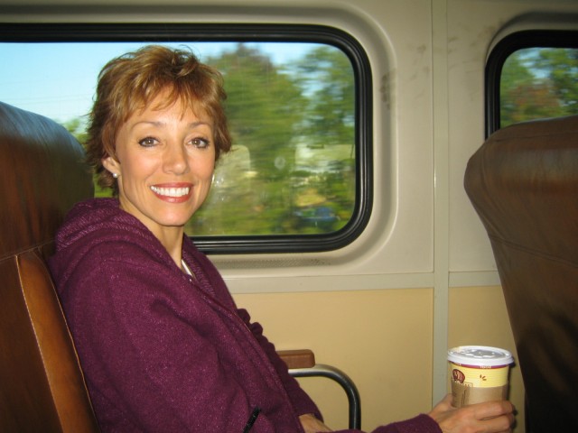 Glenda on the train from Trenton to NYC