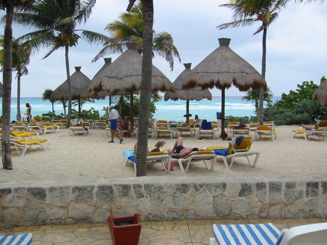 Looking from the resort pool toward the beach